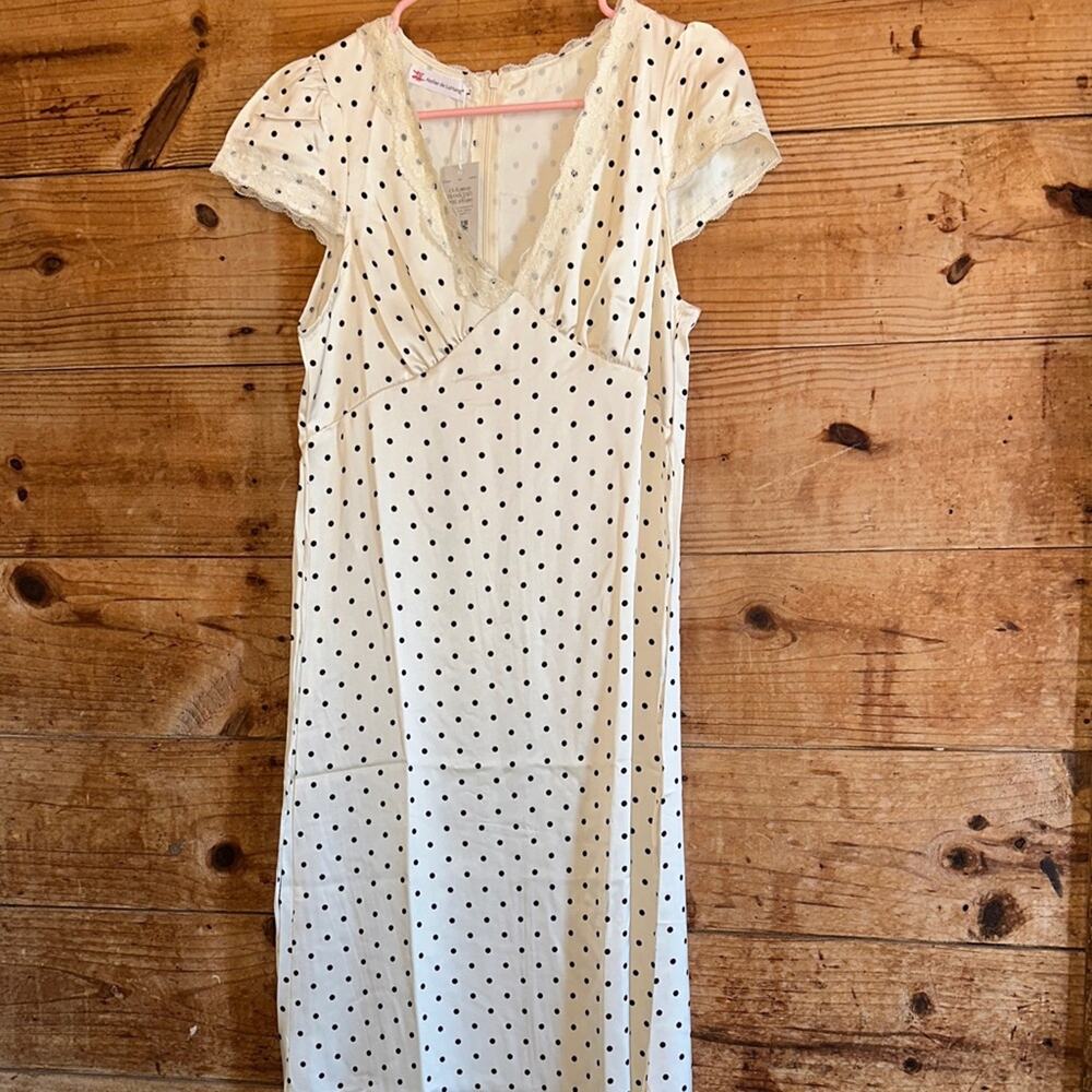 NWT Atelier de LaHang Polka Dot Maxi Dress with Lace Trim